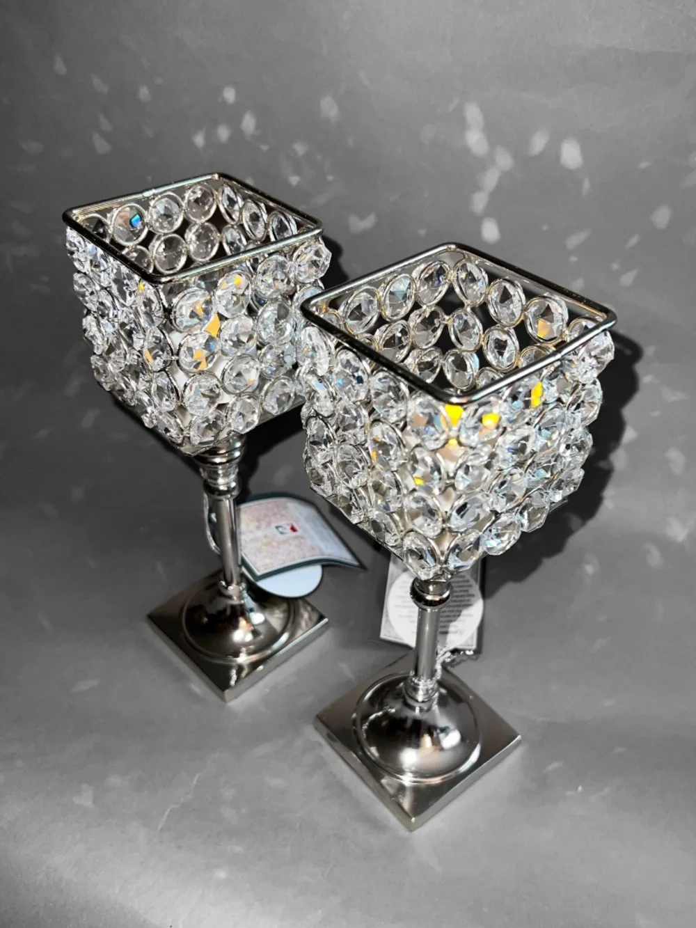 HomeTrendz 2 Square Crystal Pedestal Candle Holders